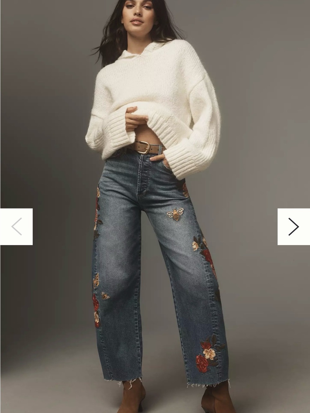 DRIFTWOOD Denim Wide-Leg Jeans with Floral Embroidery - Blue